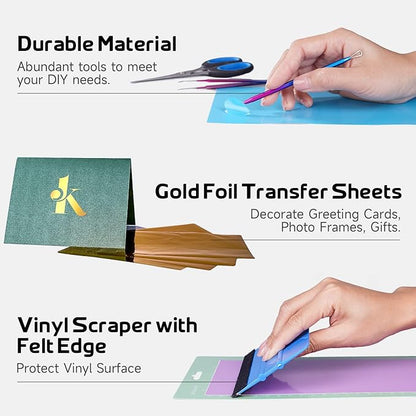 GO2CRAFT Accessories Bundle, 70Pcs Ultimate Accessories and Supplies with Adhesive Vinyl Sheets, Folded Card Stock, Card Mat, Weeding Tools, Crafting Starter Kit