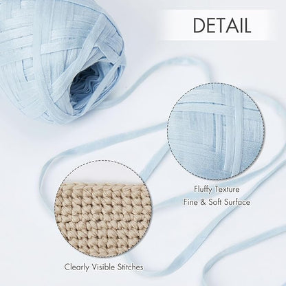 NICEEC 2 Skeins Soft Tape Yarn for Crocheting Craft Paper Yarn Easy Crochet Raffia Yarn Ribbon Yarn for DIY Craft Gift Wrapping Total Length 1.76oz×2/109yds×2-Misty Blue
