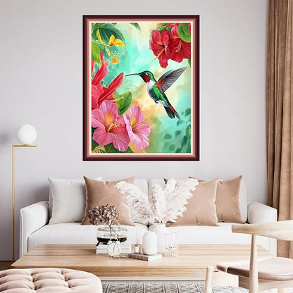 Fanxvivy Stamped Cross Stitch Kits for Beginners Full Range of Cross Stitching Preprinted Embroidery Kits for Adults, 11CT Embroidery Pattern Needlepoint Kits-Hummingbird Picking Flowers 16x20 inch