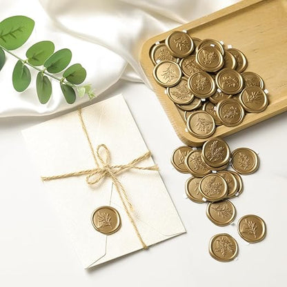 60 Pcs Wax Seal Stickers - Wedding Invitation Accessories Envelope Cards Seal Stickers Vintage Wax Sealing for Wedding Anniversary, Bridal Shower, Gift Wrapping, Christmas (3 Designs in 1 Pack) (Gold)