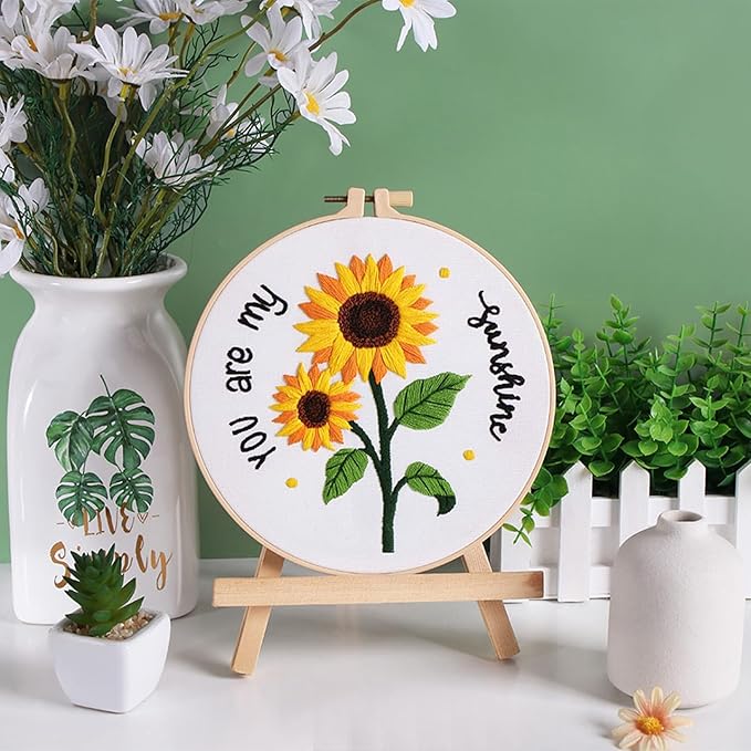 Louise Maelys 3 Sets Sunflowers Embroidery Kit for Beginners,Cross Stitch Kits for Adults with Summer Flowers Bee Stamped Pattern,Starters Needlepoint with Embroidery Instruction