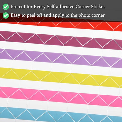 ADVcer 50 Sheets Self Adhesive Photo Corners - Hold 1275 Photos - 6 Colors 5100 pcs Photo Mounting Corner Stickers for Polaroid, Instax Foto of DIY Picture Scrapbook and Recollections Photo Album