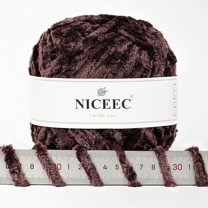 NICEEC 300g Soft Chenille Yarn Blanket Velvet Yarn for Knitting, Crochet, Weaving DIY Craft Total Length 150m (164yds)_Coffee