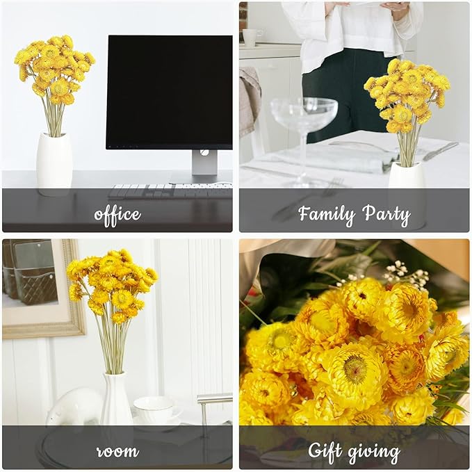 Dried Flower 40PCS Daisy Bouquet 100% Natural Chrysanthemum Dry Flower for Vase Home décor Party DIY Arrangement Wheat Straw Bulk（Yellow）