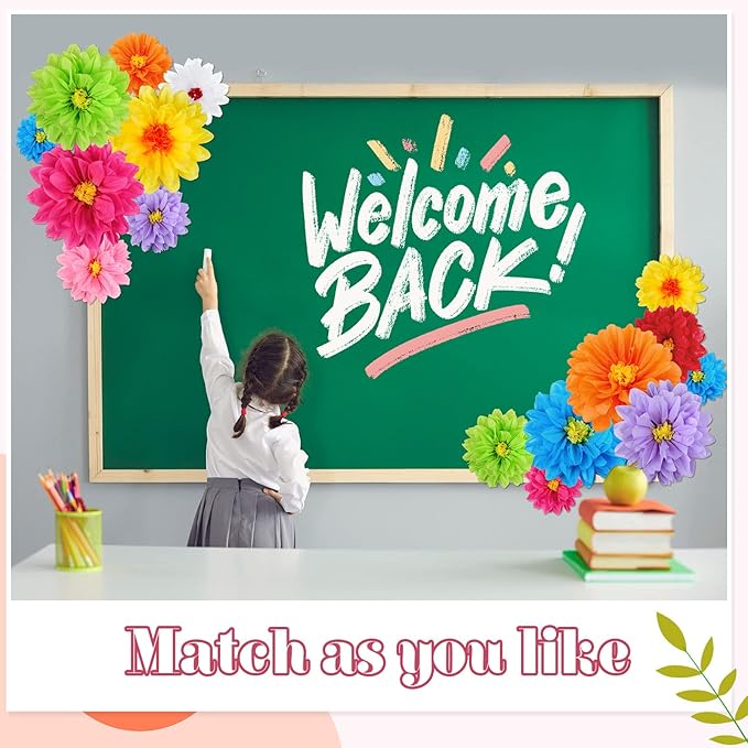 Geyee 81 Pcs Mexican Flowers Party Decoration Fiesta Tissue Paper Fiesta Colorful Crepe Paper Flowers for Floral Backdrop Wedding Birthday Craft Wall 8" 10" 12"