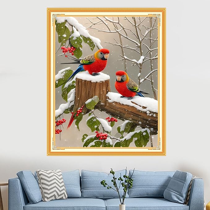 Findvoor Stamped Cross Stitch Kits for Beginners Full Range of Cross Stitching Embroidery Pattern for Adults, 11CT DIY Needlepoint Embroidery Starter Kits-Bird Snowy 15.7x19.7 inch