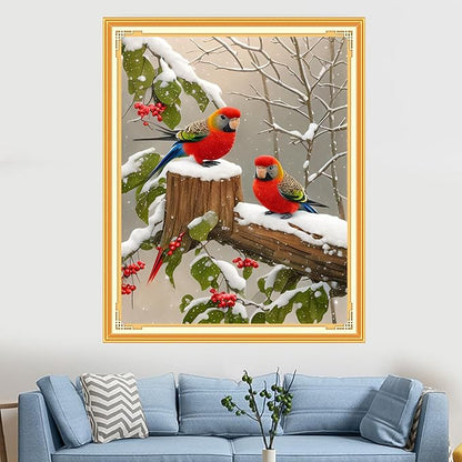 Findvoor Stamped Cross Stitch Kits for Beginners Full Range of Cross Stitching Embroidery Pattern for Adults, 11CT DIY Needlepoint Embroidery Starter Kits-Bird Snowy 15.7x19.7 inch