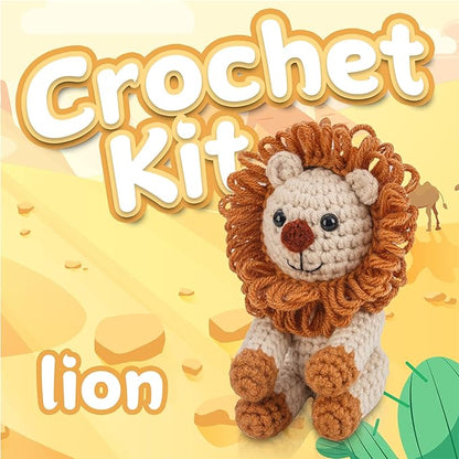 Crochet Kit for Beginners Crochet Animal Kit Crafts for Adults with Step by Step Video Tutorial Hobbies for Women Crochet kit Crochet Animals Beginner Crochet kit DIY Knitting Supplies（Mighty Lion）