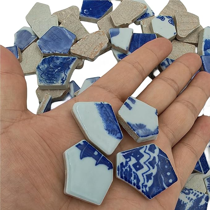 1.1 LB Porcelain Ceramic Mosaic Tiles,Broken Irregular Mosaic Tiles for DIY Craft Floor,Kitchen,Pool, Flower Pots Mosaic Making Supplies (Porcelain 12)