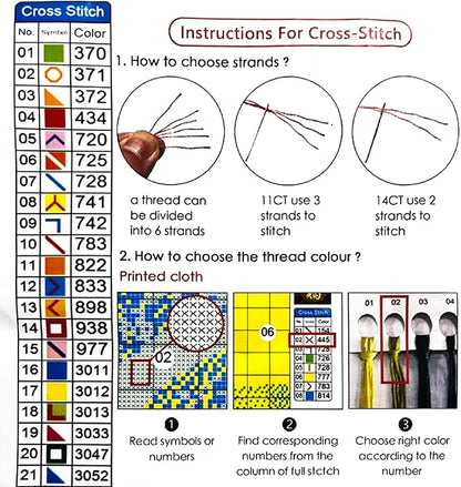 Joyhoor Stamped Cross Stitch Kits for Beginners, Needlepoint Kits for Adults, 11CT Counted Embroidery Kits-Skeleton Flower 18x18 inchs