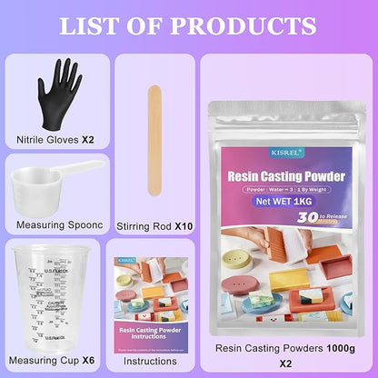 Resin Casting Powder 2000g (Packaging Upgrade), 20~30 Minutes Demold, Water Activated Plaster Powder for Craft Casting, Easy Mixing and Self Leveling