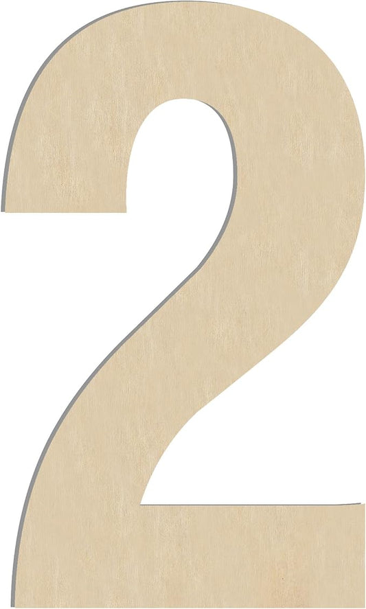 HILAZA 17 Inch Large Wooden Number 2, 1/4 in Thick Big Wood Letter for Wall Decor Crafts