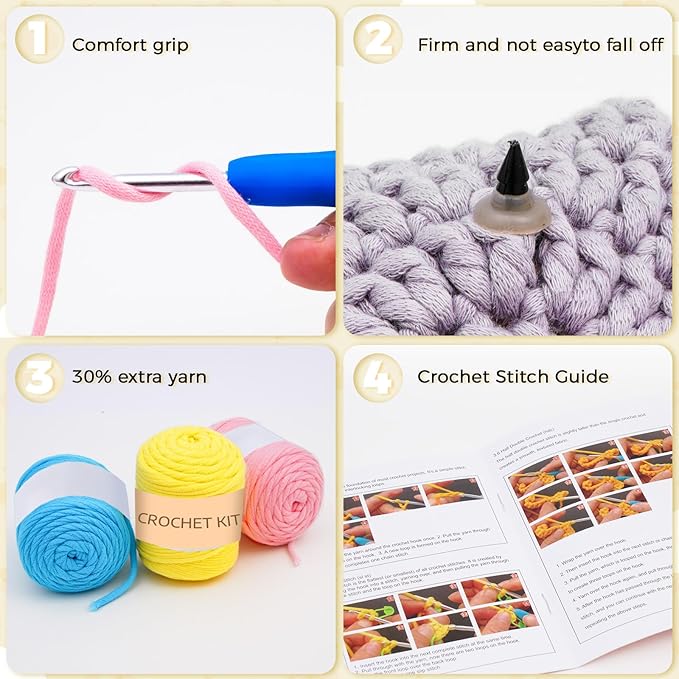 Crochet Kit for Beginners - Adorable Animal Crocheting Set with 4 Chicks and 1 Big Mushroom, DIY Craft with Step-by-Step Video Tutorials, Learn to Crochet Kit for Adults Kid, Ideal Christmas Gift