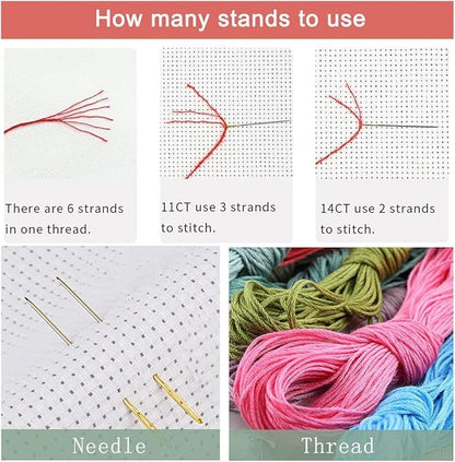 Leczany Cross Stitch Stamped Kit for Adults - Colored Horse | DIY Embroidery Starter Patterns Craft Kit Needlepoint for Beginner | 11CT, 3 Strands | 13.8x16.9 inches