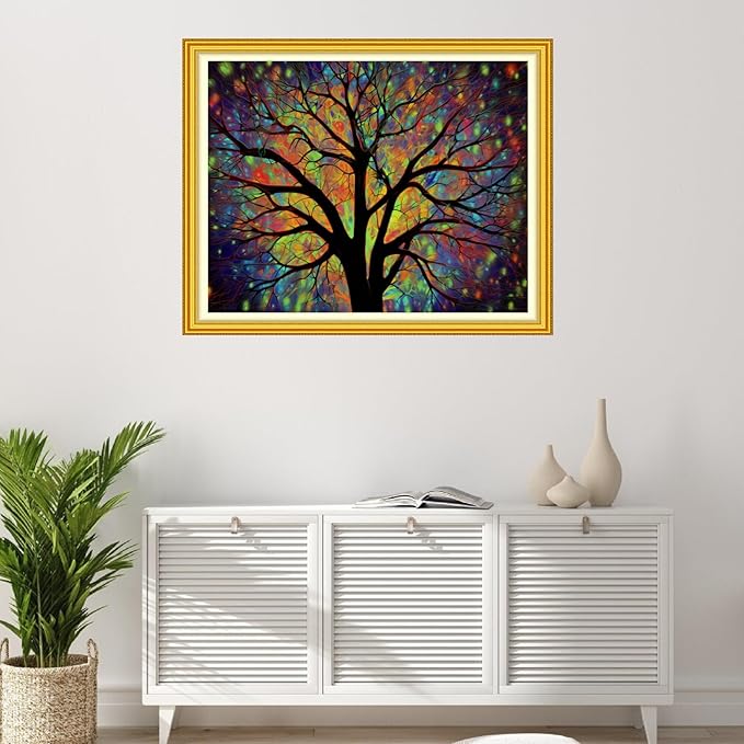 Foxhool Stamped Cross Stitch Kits,11CT Printed Cross Stitch Pattern Full Embroidery Kits for Beginner Needlepoint Kits-Luminous Tree 16x20 inchs