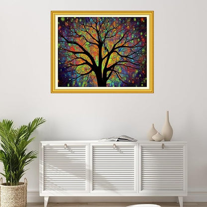 Foxhool Stamped Cross Stitch Kits,11CT Printed Cross Stitch Pattern Full Embroidery Kits for Beginner Needlepoint Kits-Luminous Tree 16x20 inchs