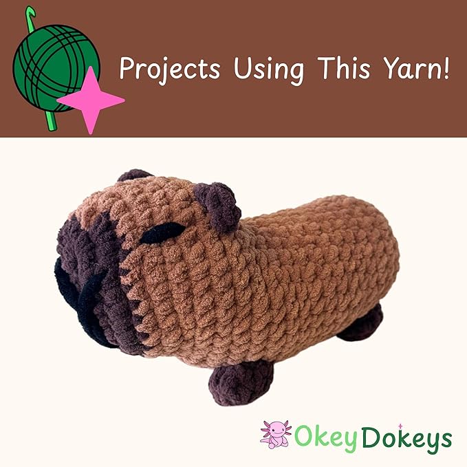Okey Dokeys 300g Jumbo Velvet Chenille Yarn 7 Jumbo – Plush, No-Fray, Durable Plushies, Posh Soft Crochet Projects Beginner Friendly (130 yds) (Cinnamon (113), 1 Pack (17.90/Skein))