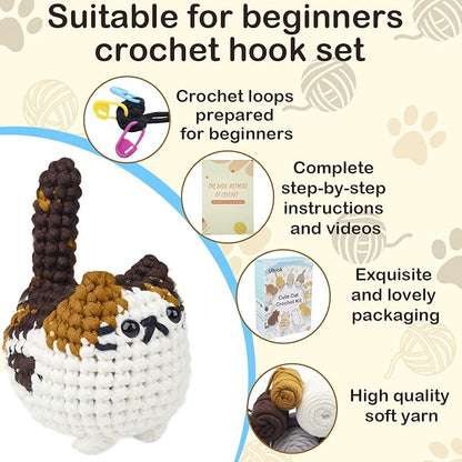 Utook Crochet Kit for Beginners, 4-Pack Crochet Animal Kit,Crochet Kits for Beginners Adults and Children, with Instructional Videos and Paper tutorials, Handmade Crafts, Holiday Gifts (Cat Family)