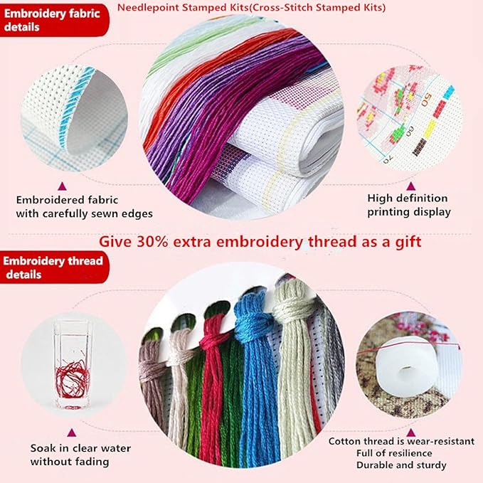 DMCCRAFT Stamped Cross Stitch Kits for Adults 11CT Printed Cross-Stitch Patterns Embroidery Kits Easy Cross Stitching Needlepoint Kits&Drinking Tea on The Beach by The Seaside 18x18 inch