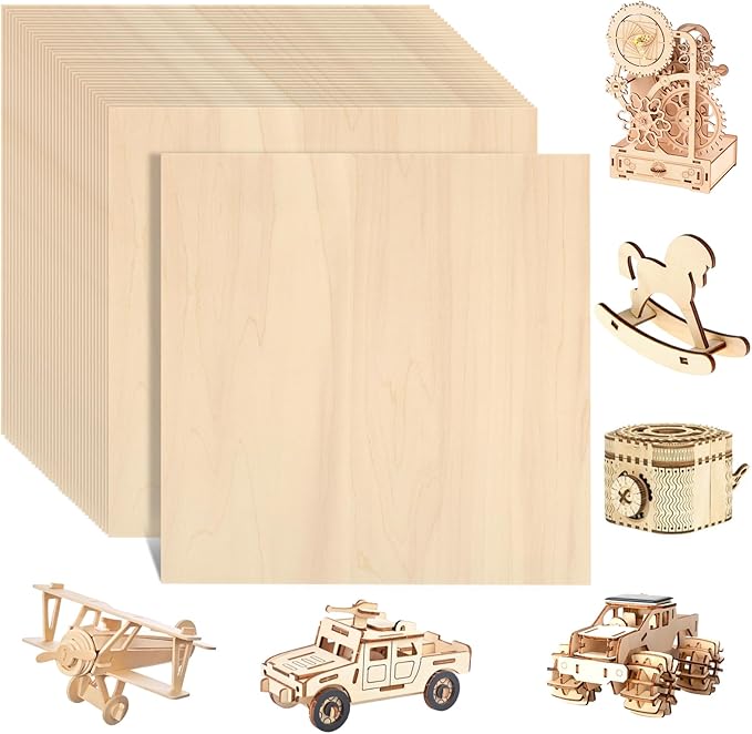 24PACK Basswood Sheets for Crafts - 12 x 12 x 1/4 inch Plywood Sheets Unfinished Bass Wood Boards for Laser Cutting, Wood Burning - 300 x 300 x 6mm