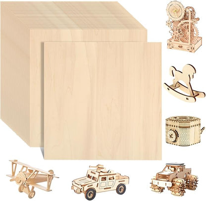 24 Pack Basswood Sheets for Crafts - 16 x 16 x 1/8 Inch - 3mm Thick Large Plywood Sheets Unfinished Bass Wood Boards for Laser Cutting, Wood Burning, Architectural Models, Staining