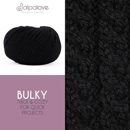 Bulky Set (6 x 1.75 oz) Super Soft Baby Alpaca Knitting Yarn Black 328 Yards