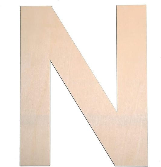 12 Inch Wooden Letter N, 1/4 Inch Thick Large Unfinished Wood Letter for DIY Crafts Home Wall Decor