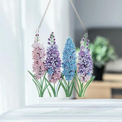 AiYuanzsh Diamond Painting Suncatcher Hanging Kit, Special Shaped Lavender Flowers DIY Diamond Art Pendant for Adults, Window & Wall Decor, 5D Crystal Diamond Art Kit