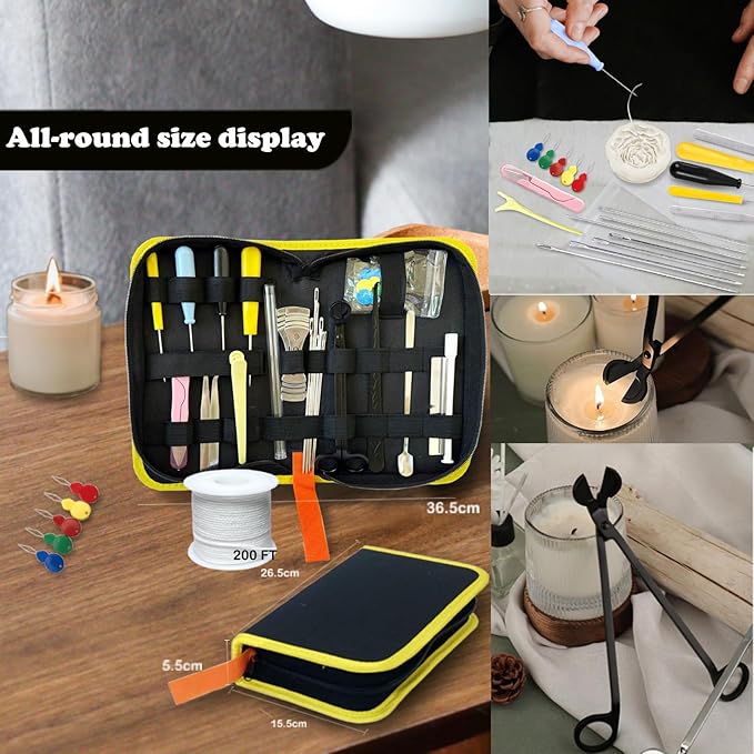 Nimozekd 31PCS Wick Kits for Candle Making Wicks Inserting Nursing with Storage Bag Large Hole Needles for Silicone Candle Mold Hook Eye Punch Needle,7in Wicks Trimmer & Dipper,Wick Roll 200 Ft ect