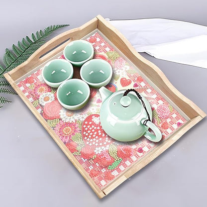 DIY Diamond Art Wooden Tray Kit, Food Tray with Handle Diamond Painted Table Decoration, for Breakfast, Bar, Dinner Table Diamond Dots Gem Painting Art Set for Beginners (#04-Love Hummingbird)