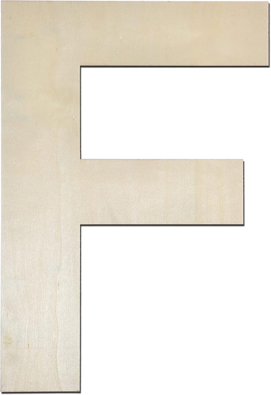 12 Inch Wooden Letter F, 1/4 Inch Thick Large Unfinished Wood Letter for Home Wall Decor, DIY Crafts
