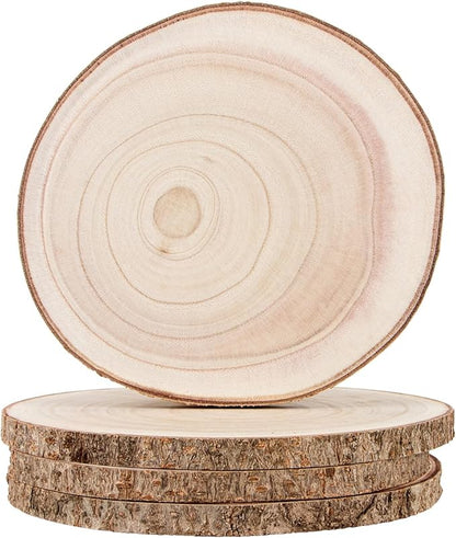 Maputune 4 Pcs 7-8 inches Large Unfinished Wood Slices for Centerpieces, Natural Rustic Wooden Plate for DIY Craft, Round Wood Chips for Table Signage Painting Wedding Party Christmas Decor