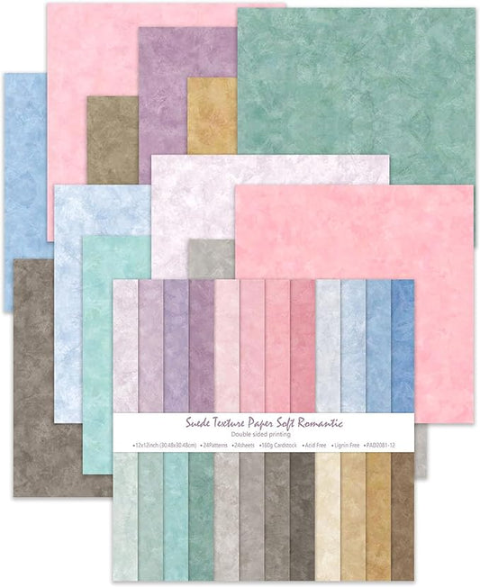 iChuan 24 Sheets Scrapbook Paper 12" Double-Sided Photo Backdrop Patterned Craft Paper 160gsm for Junk Journals Greeting Cards Album Decoration(Boho Design C)