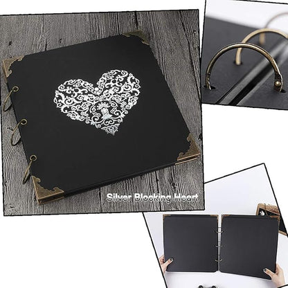 ADVcer Photo Album DIY Scrapbook, 10x10 inch 50 Pages Double Sided, Vintage Hardcover Three-Ring Binder Picture Booth Albums with 6 Colors 408pcs Self Adhesive Photos Corners for Memory Keep (Black)