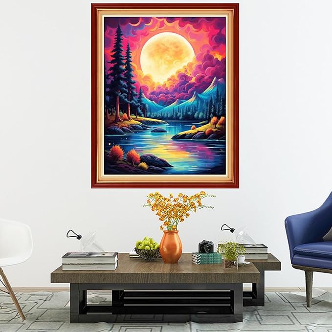 Dooxvey Cross Stitch Kits for Adults Stamped Full Range of Embroidery Starter Kits for Beginners 11CT Printed Cross Stitch Patterns Needlepoint Kits Stamped Crossstitch-Moon Scenery 16x20 inch