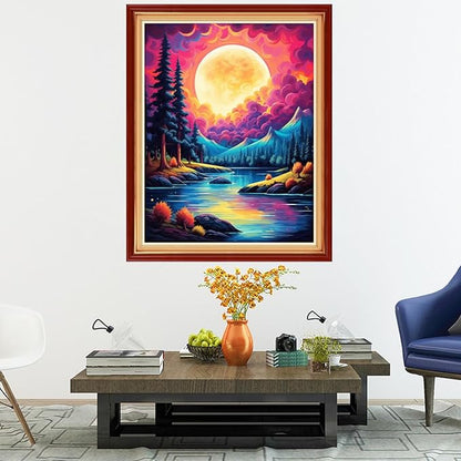 Dooxvey Cross Stitch Kits for Adults Stamped Full Range of Embroidery Starter Kits for Beginners 11CT Printed Cross Stitch Patterns Needlepoint Kits Stamped Crossstitch-Moon Scenery 16x20 inch