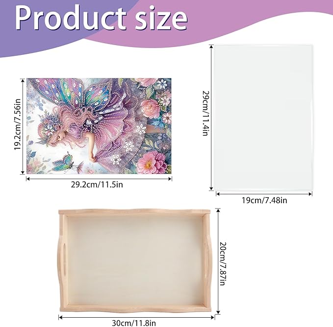 JISHSHAY Diamond Art Serving Tray Diamond Painting Food Tray Gem Art Serving Platter Gem Painting Mosaic Kits for Adults DIY Kits for Adults, with Wood Handle 20×30cm/7.87×11.81in, Elf Fairy