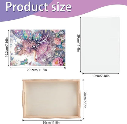 JISHSHAY Diamond Art Serving Tray Diamond Painting Food Tray Gem Art Serving Platter Gem Painting Mosaic Kits for Adults DIY Kits for Adults, with Wood Handle 20×30cm/7.87×11.81in, Elf Fairy