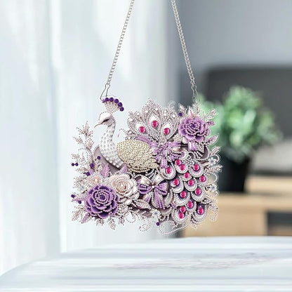 AiYuanzsh Diamond Painting Hanging Kit Peacock with Roses Design, Elegant Special Shaped Diamond Art Suncatcher for Adults DIY Wall Window Ornament Decoration