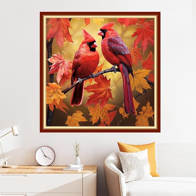 Disxvivy Cross Stitch Stamped Full Embroidery Kits DIY 11CT Cotton Thread Printed DIY Needlepoint Kits Craft Needlework Set Cross-Stitch Stamped Sets-Parrot on Tree 18x18 inch