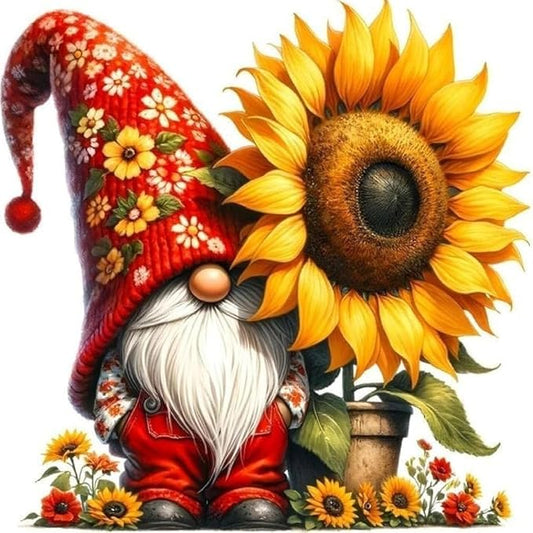 DYAIANGMU Stamping Cross Stitch Kit,Gnome Sunflower Cross Stitch Kit for Adult Beginners, Full Line DIY Cross Stitch Stitching Kit for Home Decor Cross Stitch Patterns 13.7x13.7 inches