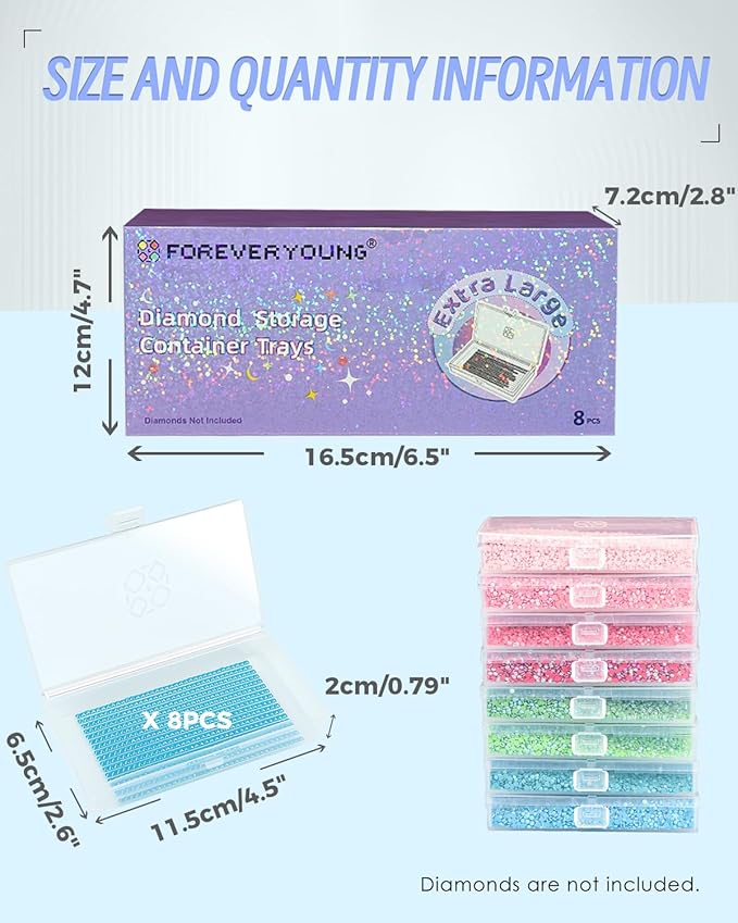 8pcs ForeverYoung Extra Large Diamond Art Storage Containers Tray, Diamond Art Accessories Diamond Painting Trays with Lids, 2-in-1 Diamond Art Trays and Diamond Painting Storage, Purple Box