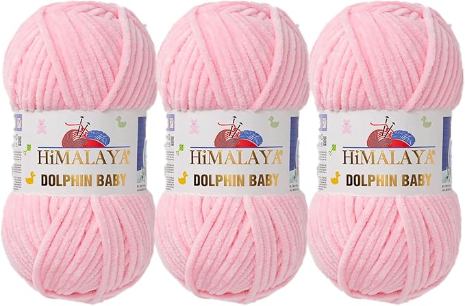 3 Skein/Pack Himalaya Dolphin Baby Chenille Yarn, Each Ball 100 gr (3.5 oz), 120 m (132 Yards), 100% Polyester, Super Bulky Baby Blanket Velvet Amigurumi Yarn, 80319 - Pink