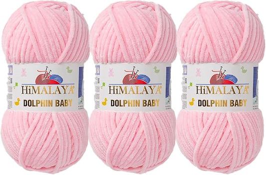 3 Skein/Pack Himalaya Dolphin Baby Chenille Yarn, Each Ball 100 gr (3.5 oz), 120 m (132 Yards), 100% Polyester, Super Bulky Baby Blanket Velvet Amigurumi Yarn, 80319 - Pink