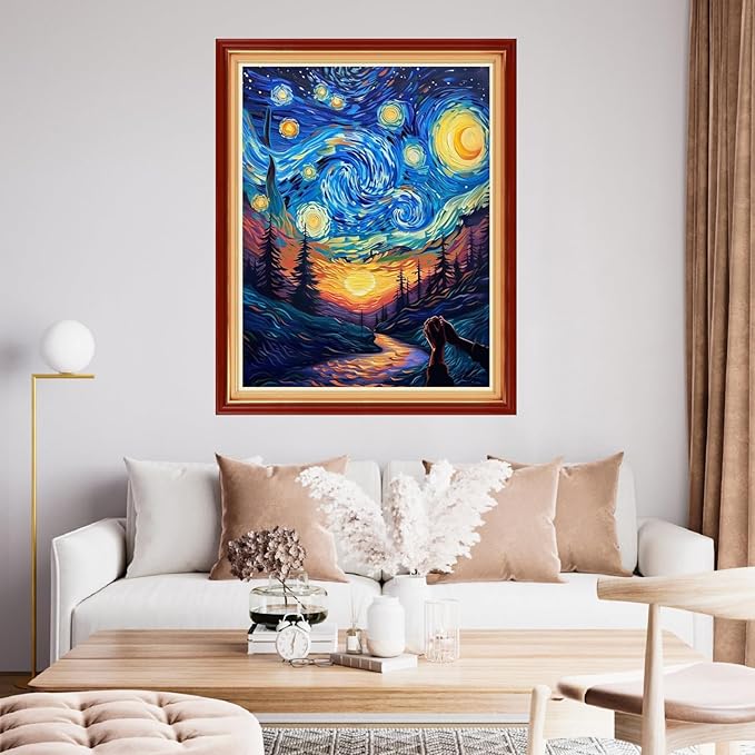 Funchey Stamped Cross Stitch Kits, DIY Cross Stitch Pattern for Adults Beginners Needlepoint Kits Embroidery Kit Arts and Crafts 11CT-Van Gogh Prays Under The Starry Sky 16x20 inchs