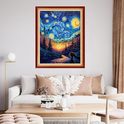 Funchey Stamped Cross Stitch Kits, DIY Cross Stitch Pattern for Adults Beginners Needlepoint Kits Embroidery Kit Arts and Crafts 11CT-Van Gogh Prays Under The Starry Sky 16x20 inchs