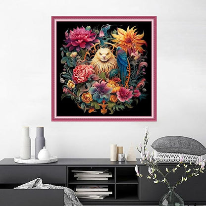 Joyhoor Cross Stitch Kits for Beginners Stamped Cross-Stitch Supplies Needlework preprint Embroidery Kits for Adults DIY Needlepoint Kits Embroidery Patterns 11CT-Floral Animals 18.x18 inch