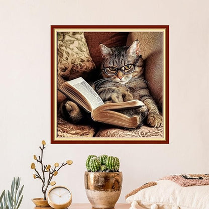 Artvxeay Stamped Cross Stitch Kits | Embroidery Kits for Beginners Craft Kit Needlepoint for Adults Supplies DIY 11CT-Cat Reading 18x18 inch