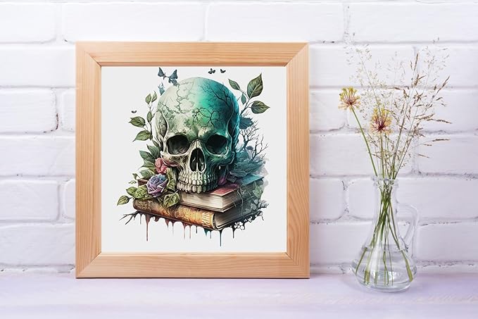 Moohue Stamped Cross Stitch Kits for Adults Clearance Skull 14CT Pre Printed Cross Stitch Kits for Beginners (Skull 3)