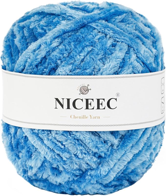 NICEEC 300g Soft Chenille Yarn Blanket Velvet Yarn for Knitting, Crochet, Weaving DIY Craft Total Length 150m (164yds)_Blue